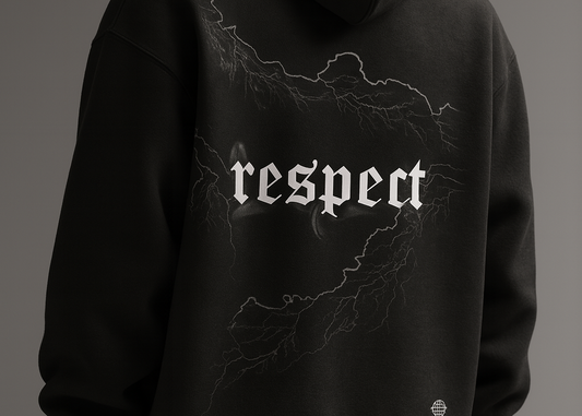 “Black ‘Respect’ Hoodie with Lightning Graphic