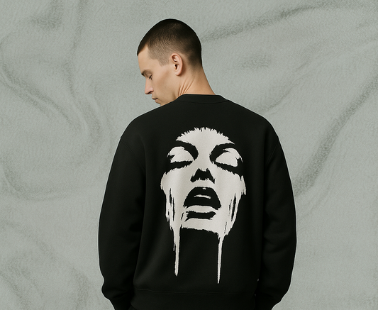 Black Oversized Dripping Face Back-Print Sweatshirt