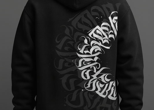 Black Hoodie with Abstract Calligraphy Design