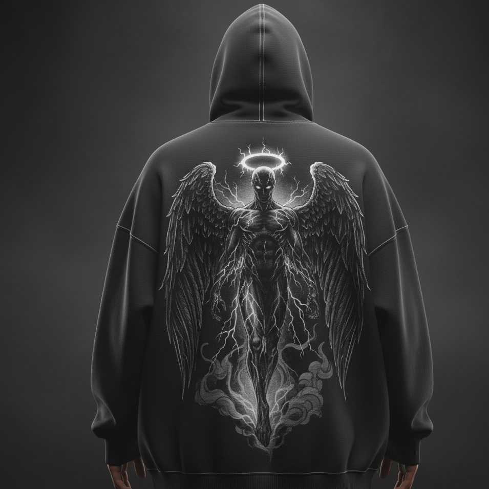 The Archangel Conduit Hoodie | Stormbearer Oversized Black Graphic Sweatshirt