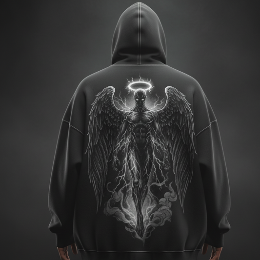 The Archangel Conduit Hoodie | Stormbearer Oversized Black Graphic Sweatshirt