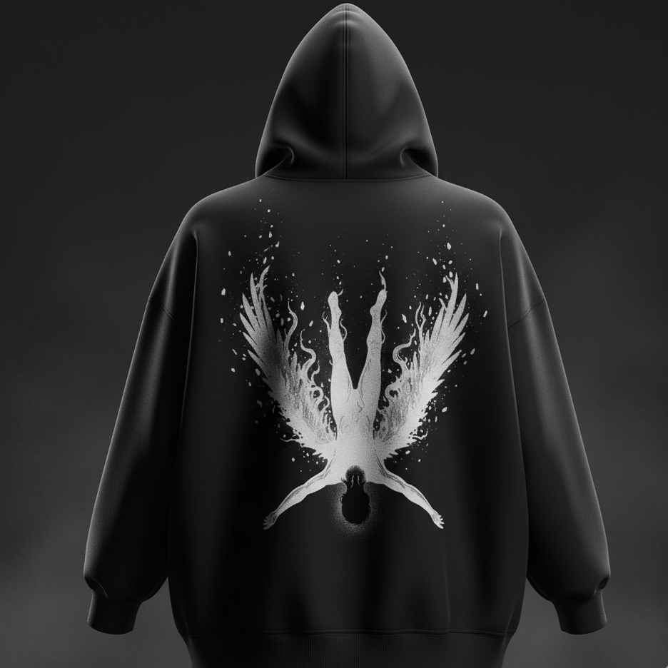The Fallen Angel Hoodie | Icarus' Descent: Premium Oversized Black Graphic Hoodie