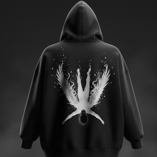 The Fallen Angel Hoodie | Icarus' Descent: Premium Oversized Black Graphic Hoodie
