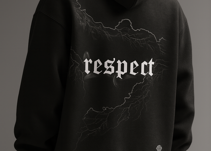“Black ‘Respect’ Hoodie with Lightning Graphic