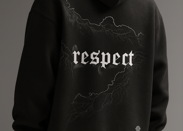 “Black ‘Respect’ Hoodie with Lightning Graphic
