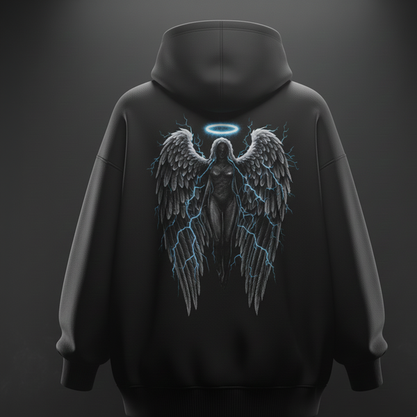 Black hoodie with angel design