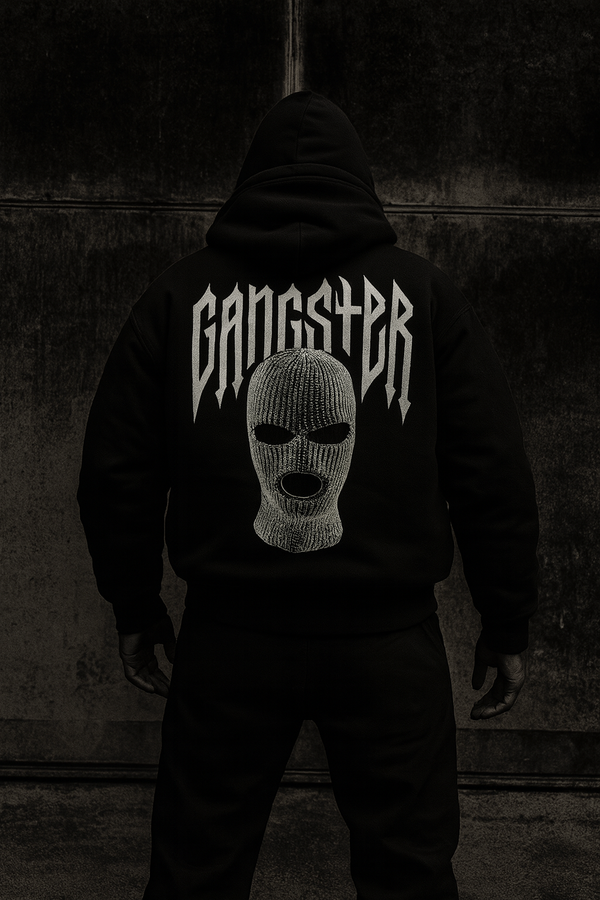 GymLayers Oversized Hoodie – “Gangster” Typography & Balaclava Artwork
