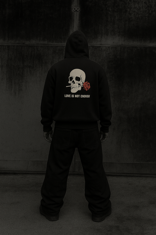 GymLayers Black Oversized Hoodie – Skull & Rose Back Print