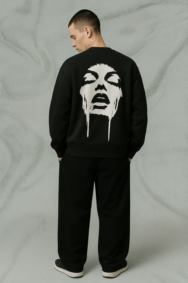 Black Oversized Dripping Face Back-Print Sweatshirt