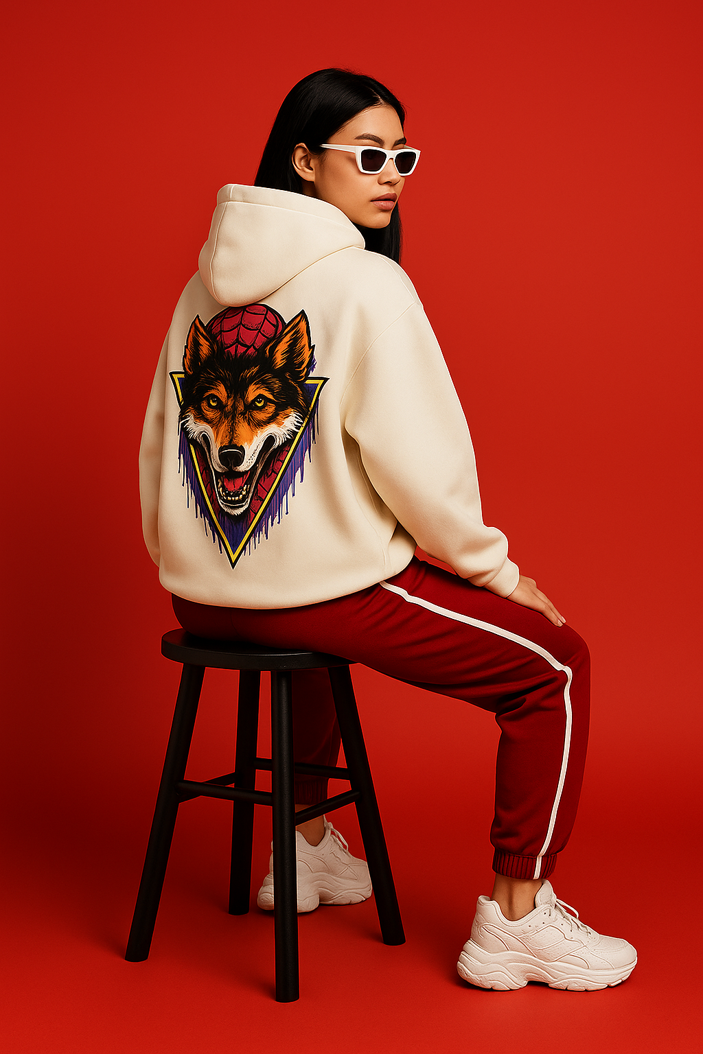 “Urban Wolf Oversized Hoodie – Off-White”