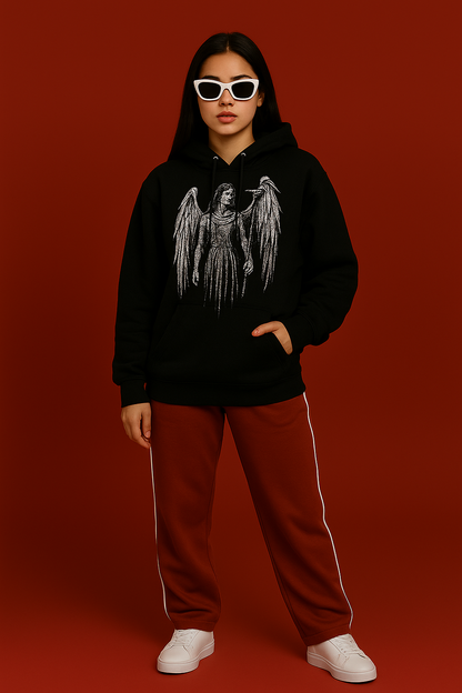 Black Angel Graphic Hoodie | Oversized Unisex Streetwear