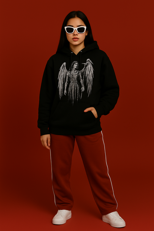 Black Angel Graphic Hoodie | Oversized Unisex Streetwear