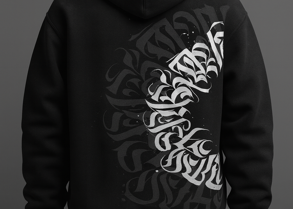 Black Hoodie with Abstract Calligraphy Design