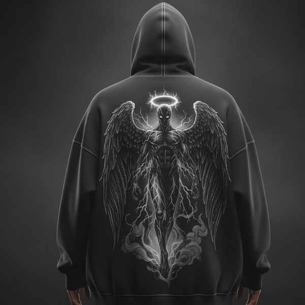 The Archangel Conduit Hoodie | Stormbearer Oversized Black Graphic Sweatshirt