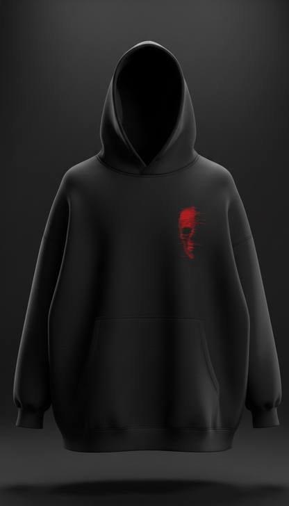 Red Glitch Skull Oversized Black Hoodie