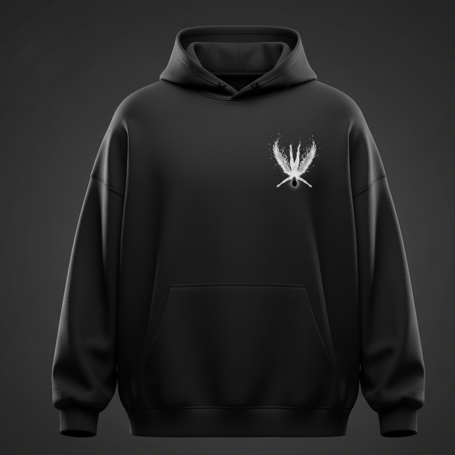 The Fallen Angel Hoodie | Icarus' Descent: Premium Oversized Black Graphic Hoodie