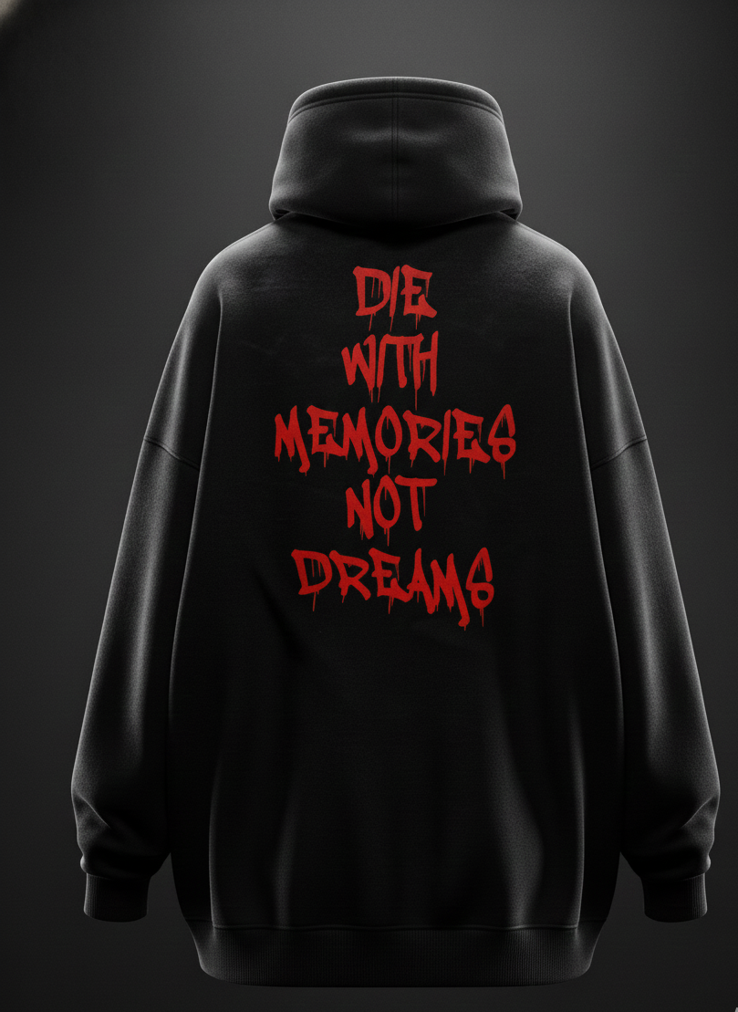 "Memories Not Dreams" Oversized Black Hoodie | Heavyweight Red Drip Gothic Street wear