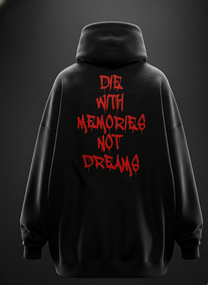 "Memories Not Dreams" Oversized Black Hoodie | Heavyweight Red Drip Gothic Street wear