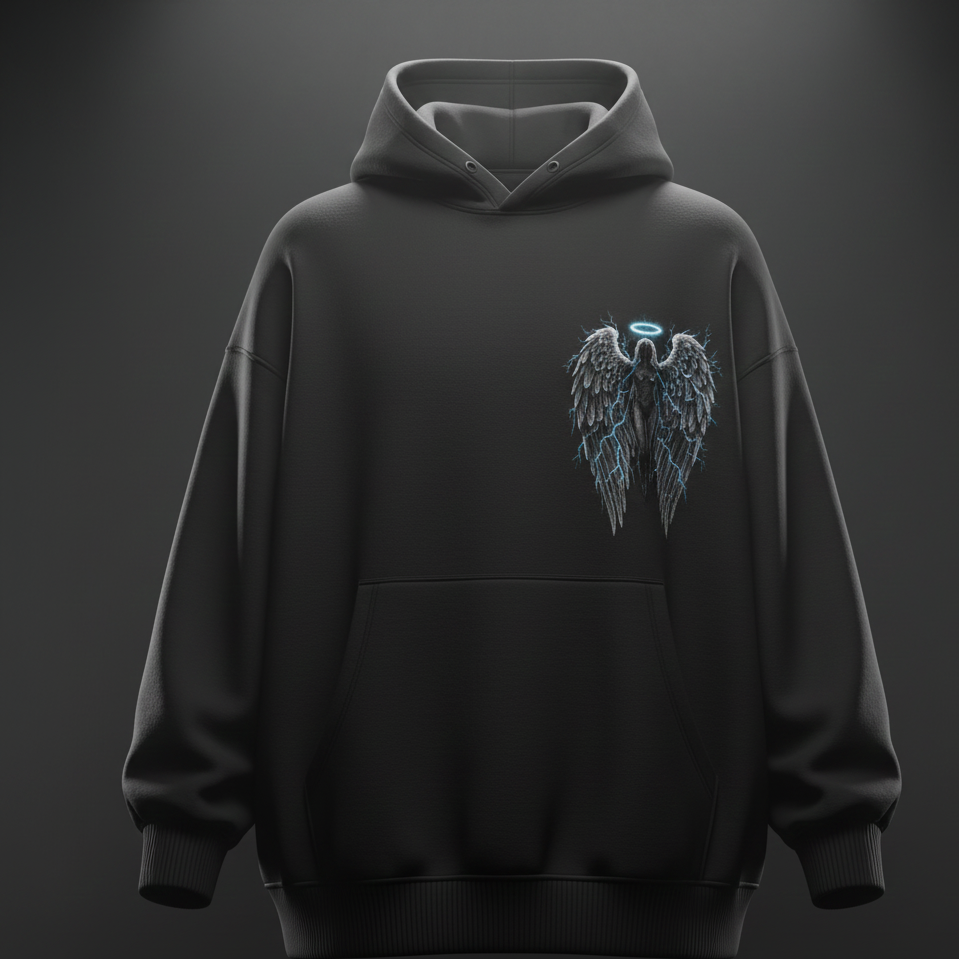 Black hoodie with angel design