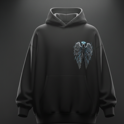Black hoodie with angel design