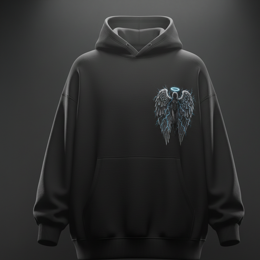 Black hoodie with angel design