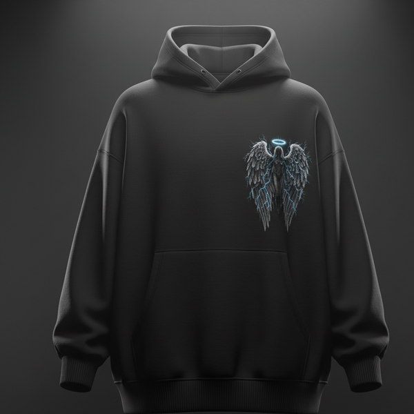 Black hoodie with angel design