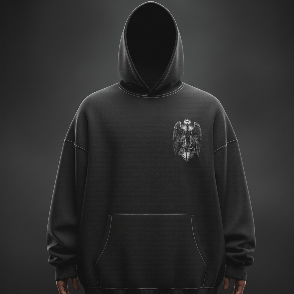 The Archangel Conduit Hoodie | Stormbearer Oversized Black Graphic Sweatshirt