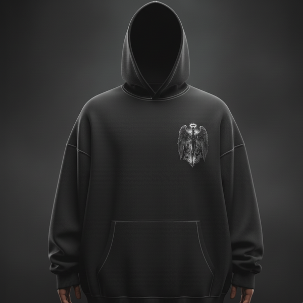 The Archangel Conduit Hoodie | Stormbearer Oversized Black Graphic Sweatshirt