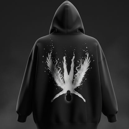 The Fallen Angel Hoodie | Icarus' Descent: Premium Oversized Black Graphic Hoodie