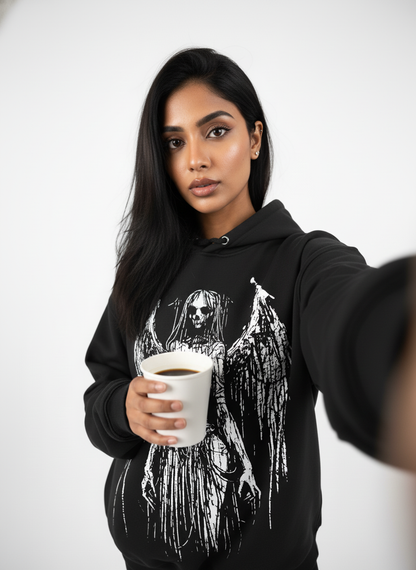 Oversized Black “Fallen Angel” Graphic Hoodie